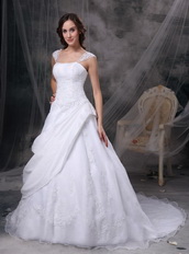 Embriodery Straps Square Neck Wedding Dress For Bride Wear Low Price
